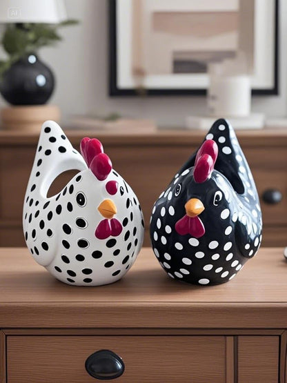 Hens and Chicks Planter Pot Set of 2 - Whimsical Animal Planters for Outdoor Plants, Chicken Flower Pot with Drainage & Weather-Resistant Design, Farmhouse Garden Decor for Succulents