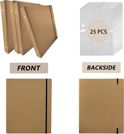 FERENLI Seed Storage Organizer Kraft Paper Binder Shell Seed Packet Organizer with 100 Pockets (Slot Size 3.62x5.19 inch) 25 Packs Clear Sheet Protectors for Organizing Seed Envelopes Photo Card