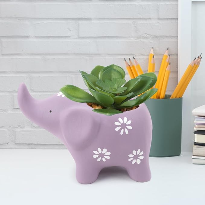 HVEST Elephant Shaped Planter, Cute Purple Animal Elephant Succulent Cactus Plant Pots for Family Friends, Funny Mini Elephant Ceramic Planters for Indoor Home Office Garden Desktop Decoration