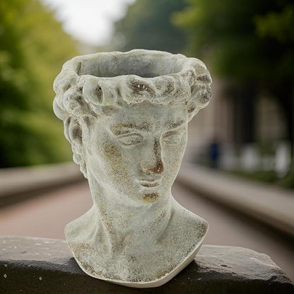 The Bridge Collection Antique Style Old World Greek Statue Head Cement Face Planter Pot