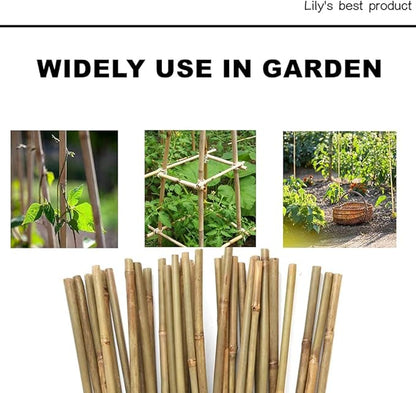 50 Pack 4ft Bamboo Plant Stakes for Wood Garden Sticks，Wooden Plant Supports，Bamboos，Bamboo Trellis，Crafts, More Size Choices 8"/12"/16"//2'/3'/4'/5'/6'
