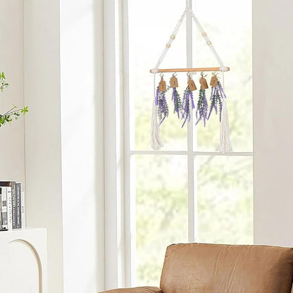 1-Tier Hanging Herb Drying Rack – Includes 30 Brown Gift Tags & 32ft Natural Jute Twine – Handwoven Boho Style Plant Hanger for Drying Herbs, Flowers, Sage – 37" Tall, Home Décor & Gift Idea