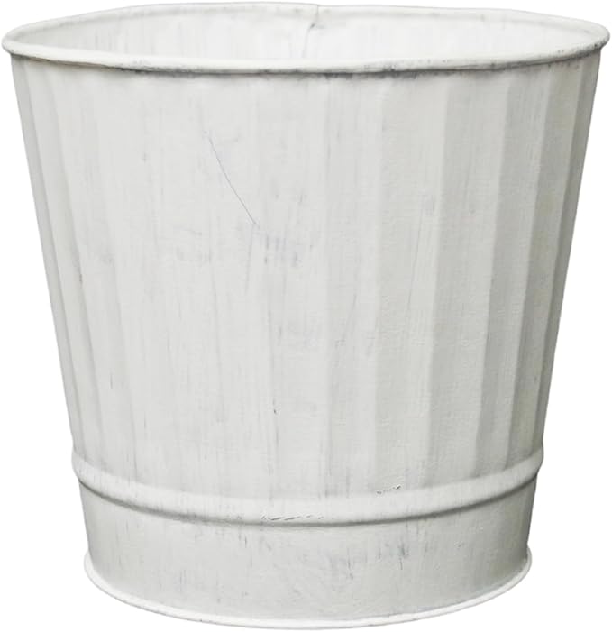 Hosley Metal Plant Pot White Wash Finish - 5" Dia x 4.8" H Flower Pots, Ideal for Farmhouse Décor, Planters for Outdoor Plants, Weddings, Gifts, Special Events Parties