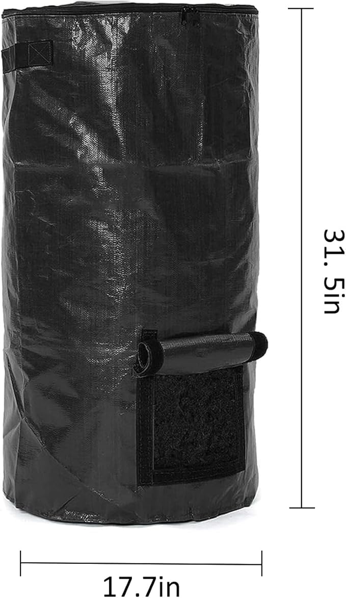 34 Gallon Garden Compost Bin Bag, Reusable Organic Fertilizer Fermented Bag with Lid,Collapsible Leaf Lawn Bags Gardening Container (Black)