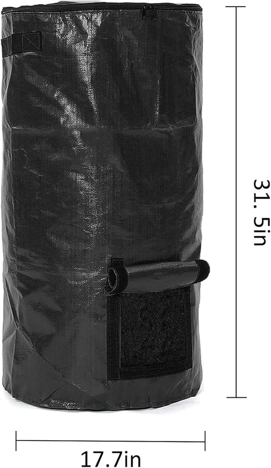 34 Gallon Garden Compost Bin Bag, Reusable Organic Fertilizer Fermented Bag with Lid,Collapsible Leaf Lawn Bags Gardening Container (Black)