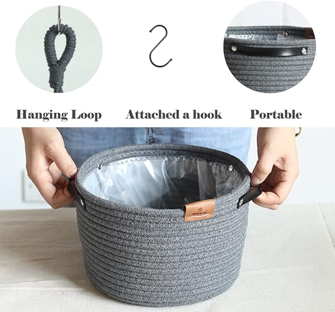 Tiered Macrame Hanging Planter One-Piece Cotton Woven Rope Flower Pots,Indoor Outdoor Home Decor Waterproof Lining Hydroponic Plant Baskets Pots-Dark Grey