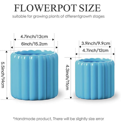 Ceramic Plant Pots,6 inch+4.7 Inch Planter Pot with Drainage Holes,Ceramic Planters for Indoor Plants,Modern Flower Pots for Indoor Outdoor Plants House & Office Décor,Blue