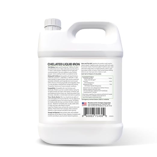 Covington Chelated Liquid Iron Concentrate (32oz) Lawn & Garden Liquid Iron & Nitrogen Supplement for Plants, Shrubs & Trees, Treats Deficiency, Discoloration, Stunted Growth & Root Stress
