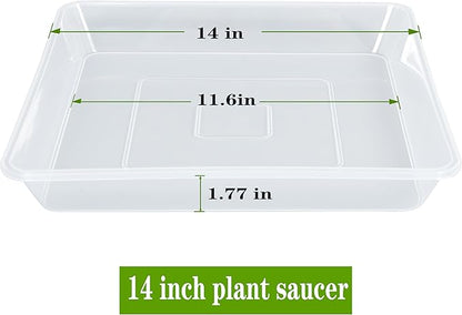 Square Plant Saucer 14 Inch 2 Pack, Strong Clear Plastic Flower Plant Pot Saucer, Square Planters for Indoors and Outdoors Plants, Garden Plant Saucers for Pots Plant Trays.