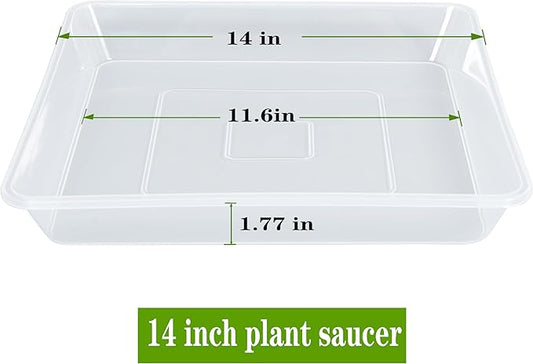 Square Plant Saucer 14 Inch 2 Pack, Strong Clear Plastic Flower Plant Pot Saucer, Square Planters for Indoors and Outdoors Plants, Garden Plant Saucers for Pots Plant Trays.