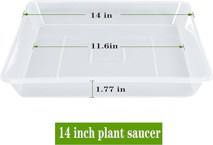 Square Plant Saucer 14 Inch 5 Pack, Sturdy Clear Plastic Flower Plant Pot Saucer, Square Planters for Indoors and Outdoors Plants, Garden Plant Saucers for Pots Plant Trays.