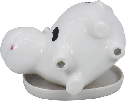 Cute Cow Succulent Planter Pot with Drainage Tray, Small White Ceramic Cactus Flower Container, Animal Shaped Indoor Air Plants Holder