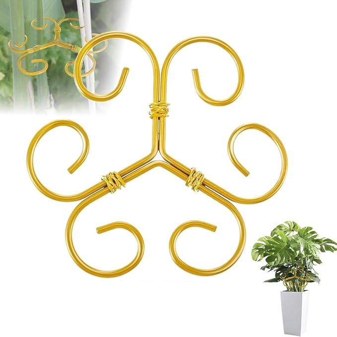 Plastic Round Goldern Plant Stem Support Set, 3/6 Pcs, Modern Minimalist Climbing Plant Trellis, Upgrade Plant Support Stakes for Indoor/Outdoor Plants