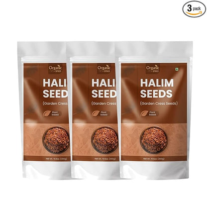 Organic Spree Halim Seeds 300gm (10.6oz) | Garden Cress Seeds | Lepidium Sativum | Pure and Natural - Pack of 3