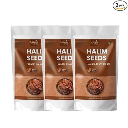 Organic Spree Halim Seeds 300gm (10.6oz) | Garden Cress Seeds | Lepidium Sativum | Pure and Natural - Pack of 3