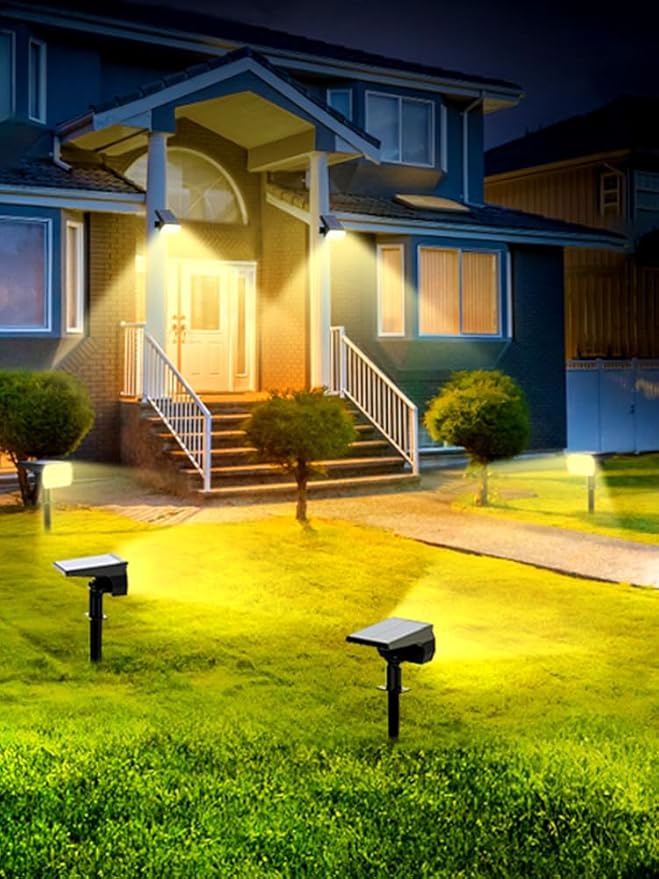 Solar Spot Lights Outdoor,IP65 Waterproof 48LED Path Lights with 3 Lighting Modes, Garden Yard Pathway Pool Wall Lights (Warm White, 6 Pack)