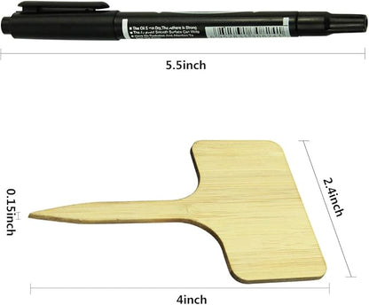 50Pcs Bamboo Plant Labels with A Marker Pen T-Type Wooden Plant Sign Tags Garden Markers for Seed Potted Herbs Flowers Vegetables 2.3 x 4 inch (50)