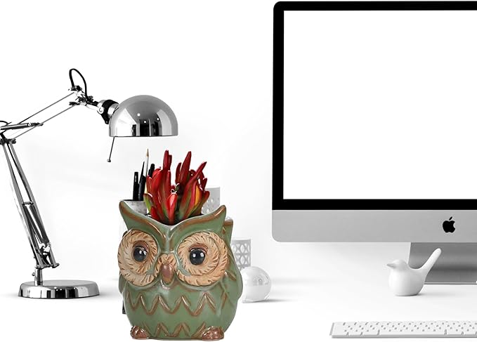 DIYOMR Small Ceramic Planter Pot, 4.3" Vintage Bronze Animal Planters Ceramic Flowerpot Succulent Pots Cactus Pot (Owl)