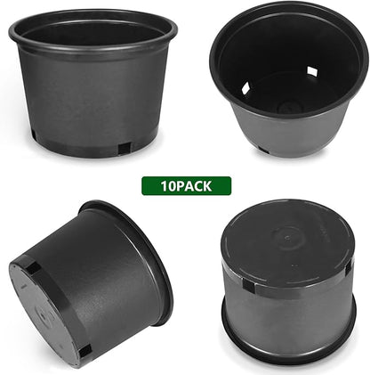 10-Pack 1.2 Gallon Round Planter Nursery Pots, Flower Plant Container Injection Molded Plastic Nursery Pots Gardening Pot for Indoor Outdoor Vegetables, Succulents, Black