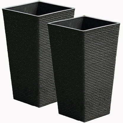 2 Sets Large Tall Black Planter for Outdoor or Indoor Plants Faux Stone Tall Flower Pots Tapered Resin Plastic Planters Box for Porch Patio Garden Front Door Decor 21''H*12''W