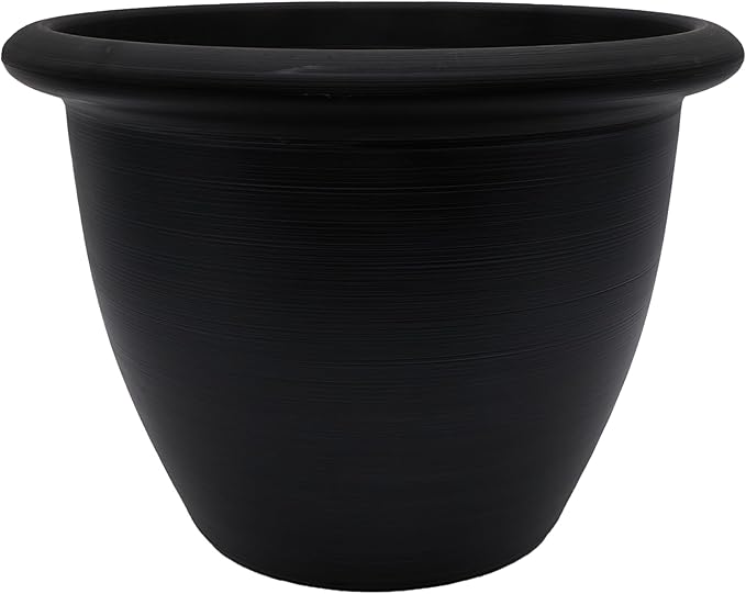 The HC Companies Sevilla Flower Planters - Durable Outdoor & Indoor Planter - Round Lightweight Self Watering Plant Pots for Herbs & More (14" Black, Pack of 1)