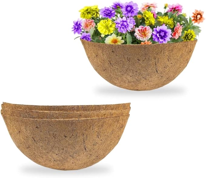 Envelor Coco Liners for Planters Hanging Basket Liners Replacement Coconut Liners for Planters Basket Liners Wire Baskets Round Window Box Liners Natural Coco Coir Fiber Plant Liner, 12 Inches, 4 Pack