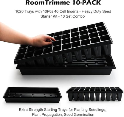 10 Pack 1020 Seed Starter Trays and 10 Pcs 40 Cell Plug Trays, Thick Durable Seedling Plastic Nursery Tray for TD542 1020 Tray Germination (10 Sets)