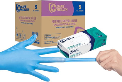 Safe Health Nitrile Exam Gloves – 4 mil, Latex-Free, Powder-Free, Disposable, Blue, Medical Grade, Food, Cleaning Use