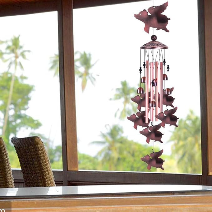 Fly Pigs Wind Chimes Outdoor Decor - with 4 Tubes 7 Pigs Wind Chime, Mobile Romantic Flying Pigs Wind Catcher, Garden Pigs Windchimes for Home, Mom Gifts, Balcony, Tree, Festival, Garden Decoration