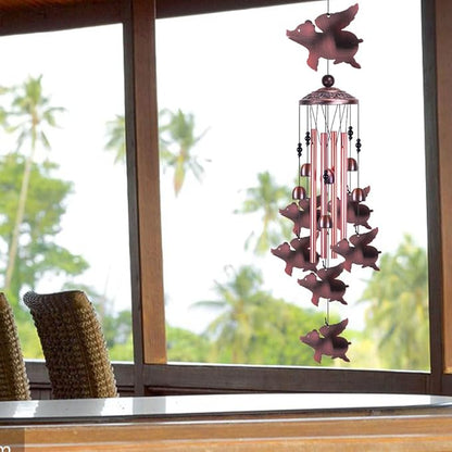 Fly Pigs Wind Chimes Outdoor Decor - with 4 Tubes 7 Pigs Wind Chime, Mobile Romantic Flying Pigs Wind Catcher, Garden Pigs Windchimes for Home, Mom Gifts, Balcony, Tree, Festival, Garden Decoration