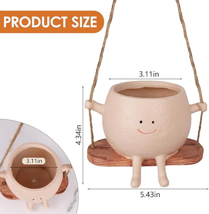 AFFLAT Smiley Face Flower Pot,Swinging Hanging Planter,Resin Smiley Face Hanging Pot,Cute Swinging Planter with Unique Design,Suitable for Indoor & Outdoor Decoration,an Ideal Gift for Festivals