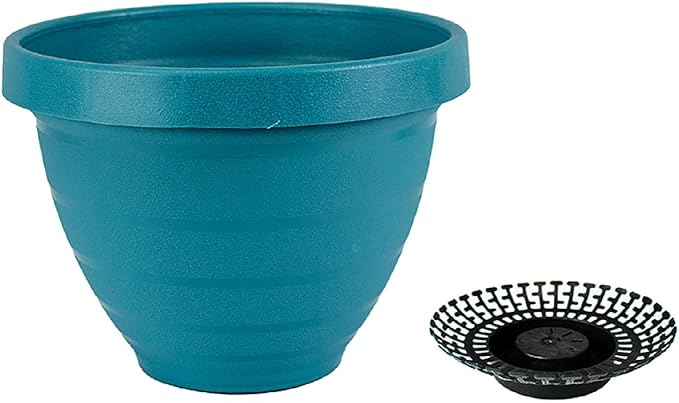 The HC Companies Rings Flower Planter - Self Watering Plant Pots for Herbs & More - Round Lightweight Outdoor & Indoor Planter (12" Blue, Pack of 1)