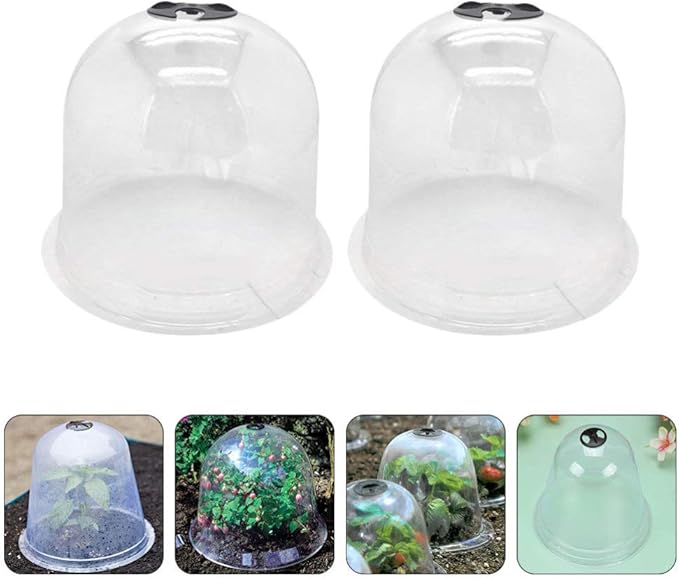 2pcs Plant Dome Garden Cloche Dome Plant Bell Protector Cover Plastic Protector Mini Insulation Cover Plastic Mini Greenhouse Clear