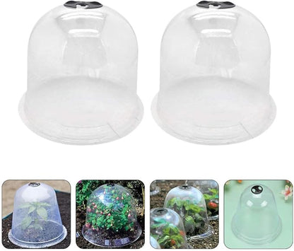 2pcs Plant Dome Garden Cloche Dome Plant Bell Protector Cover Plastic Protector Mini Insulation Cover Plastic Mini Greenhouse Clear