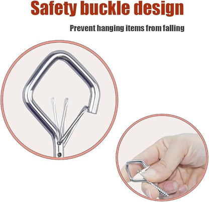 32-Pack Heavy-Duty Silver Screw Eye Hooks with Safety Clips | Metal Ceiling Hooks for Hanging Plants, Wind Chimes, Bird Feeders & Indoor/Outdoor Lights