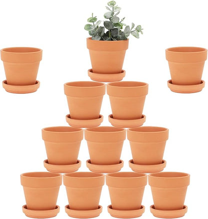 Terra Cotta Pots with Saucer- 12-Pack Large Clay Ceramic Planter Cactus Flower Succulent Pot with Drainage Hole- Great for Plants, Crafts