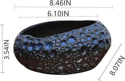 Lotus Bowl Planter, Lotus Bowls for Planting in Water Indoors, Ceramic Planters for Indoor Plants, Thickened Round Planter, for Succulent Plants Leak-Proof Design (Blue Planet)