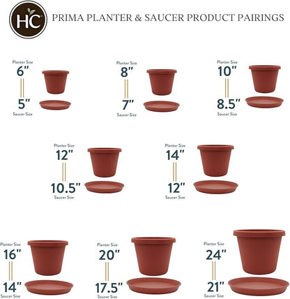 The HC Companies 16 Inch Round Prima Planter - Plastic Plant Pot with Rolled Rim for Indoor Outdoor Plants Flowers Herbs, Clay