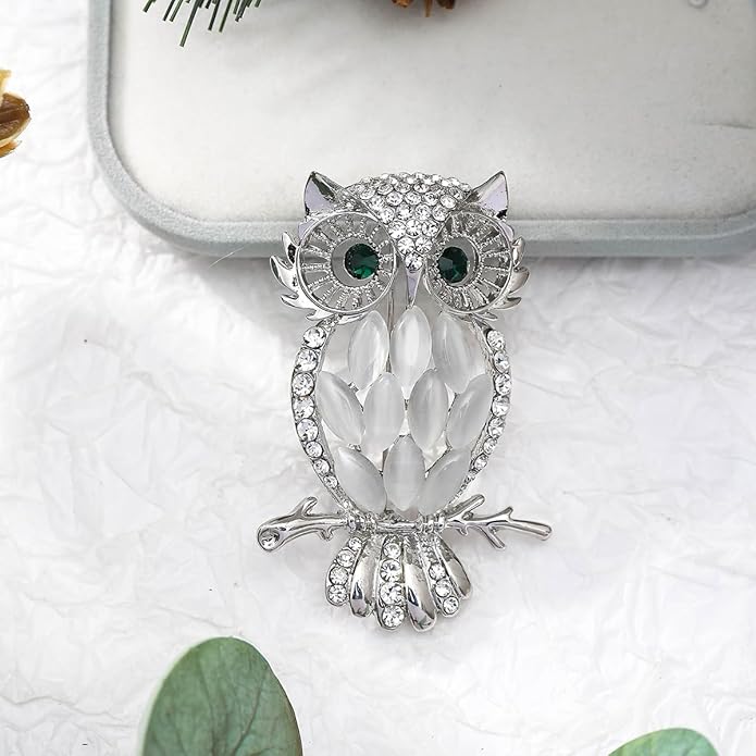 Rhinestone Owl Brooch Pin for Women Cute Big Cartoon Cat Eye Stone Owl Bird Brooch Unique Double Owl Brooch Pin Clothes Bag Hat Dress Jewelry