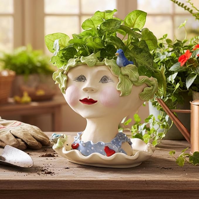 Modern Artisans Victorian Lovelies Sculpted Indoor Head Planter: Fetching Flora Version, 7.5", Handmade in The USA