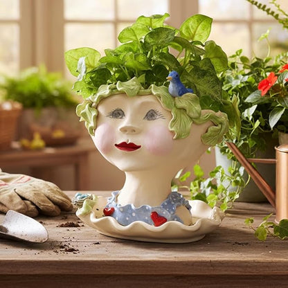 Modern Artisans Victorian Lovelies Sculpted Indoor Head Planter: Fetching Flora Version, 7.5", Handmade in The USA