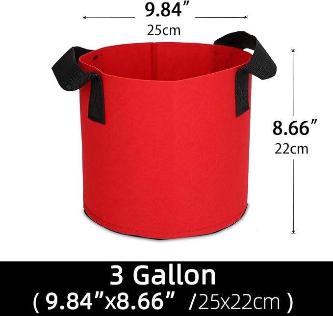 Grow Bags,Growing Pot Bags Garden Grow Bag Indoor Outdoor Fabric Aeration Plant Pot Container Flower Vegetable Pouch (Red,3 Gallon)