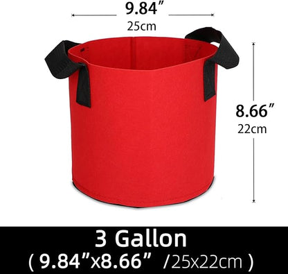 Grow Bags,Growing Pot Bags Garden Grow Bag Indoor Outdoor Fabric Aeration Plant Pot Container Flower Vegetable Pouch (Red,3 Gallon)