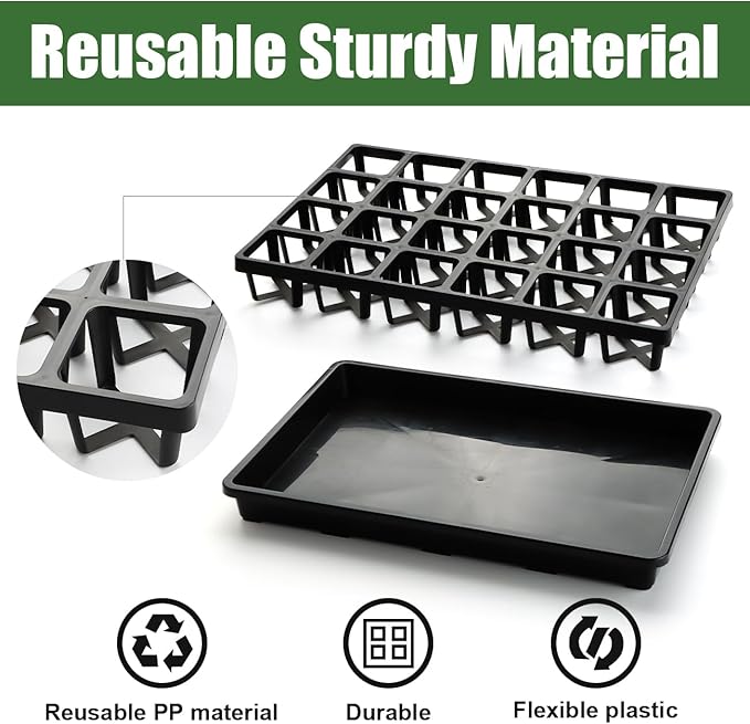 24 Cell Nursery Pots Trays (17"x11"x2") with Plastic Flat Seed Starter Trays, Durable Carrying Seedling Starter Tray, Reusable Planting Tray for Holding 2.7 inch Nursery Pots, 3 Sets Combo