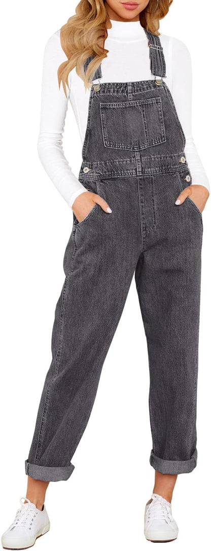 Vetinee Womens Classic Adjustable Straps Pockets Denim Bib Overalls Jeans Pants