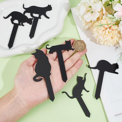 OLYCRAFT 6pcs 6-Style Black Acrylic Cat Plant Decoration Animals Themed Acrylic Stakes Acrylic Plant Label Signs 3.3~4.1 Inch Length for Flower Pot Planter Flowers and Plants Potted