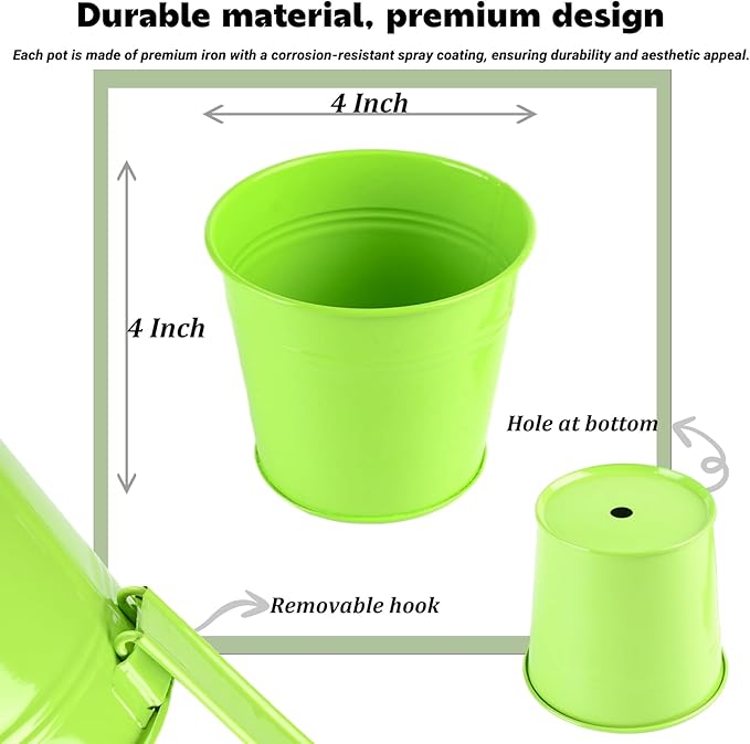 MeCids Hanging Planter Pots 4 Inches Nursery Pots Metal Indoor/Outdoor Small Flower Pots Colorful Balcony Fence Planters- 10 Piece Pack