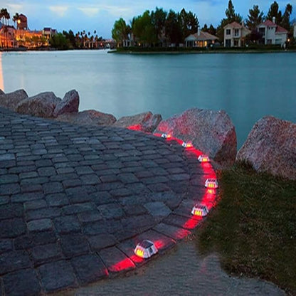 JIGUOOR Solar Deck Lights LED Driveway Lights Solar Powered Dock Light Outdoor IP68 Waterproof Road Markers for Step Sidewalk Stair Boat Garden Ground Pathway Yard (Red, 6 Pack)