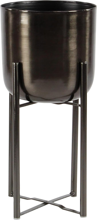 CosmoLiving by Cosmopolitan Metal Indoor Outdoor Planter Dome Large Planter Pot with Removable Stand, Set of 2 Planters 19", 22"H, Black