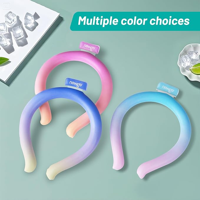 NEWGO Neck Cooling Tube Reusable Ice Cooler Cold Pack for Summer Heat, Ice Neck Ring for Outdoor Workers, Athletes, Sports Enthusiasts, Hot Flash Sufferers, Campers, Purple-Yellow Gradient